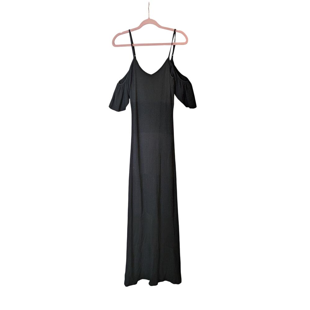Vintage Bebe Black Knit Cold Shoulder Maxi Dress Size Medium Y2K Wedding Guest